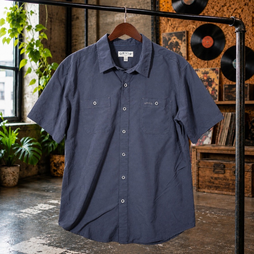 Orvis Mens Short Sleeve Button Down Shirt Blue XLUtility Gorpcore Heritage